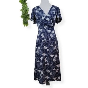 Leith Longuid Floral Y2K Wrap Dress Blue White Women's Size XS X-small Maxi